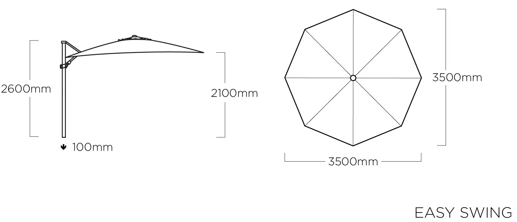 Senčnik Kettler Easy Swing s pokrivalom in podstavkom 350 cm, srebrn/charocal