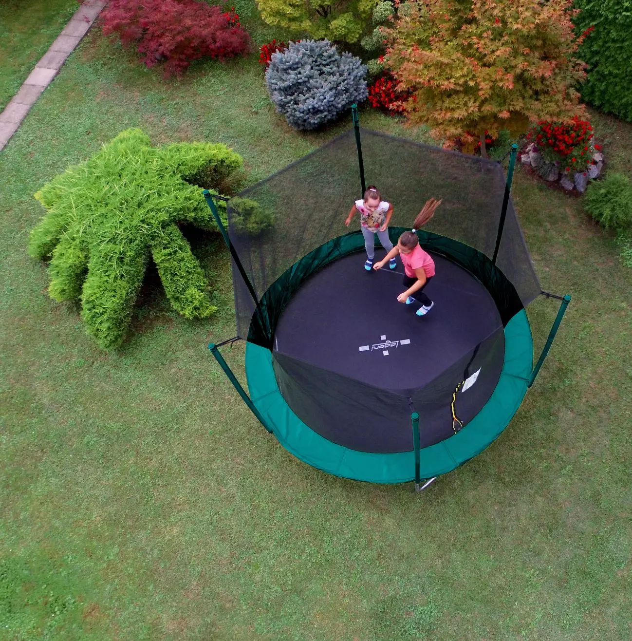 Trampolin LEGONI FUN z zaščitno mrežo 366 cm, temno zelena