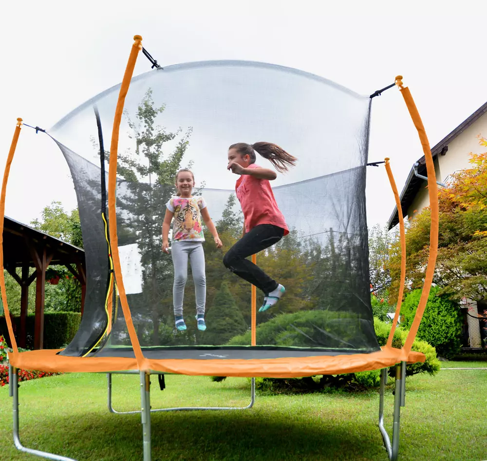 Trampolin LEGONI SPACE z zaščitno mrežo 366 cm, oranžen