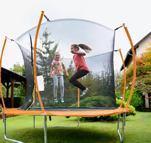 Trampolin LEGONI SPACE z zaščitno mrežo 366 cm, oranžen