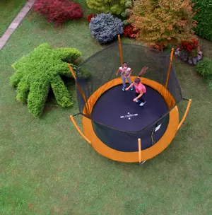 Trampolin LEGONI SPACE z zaščitno mrežo 366 cm, oranžen